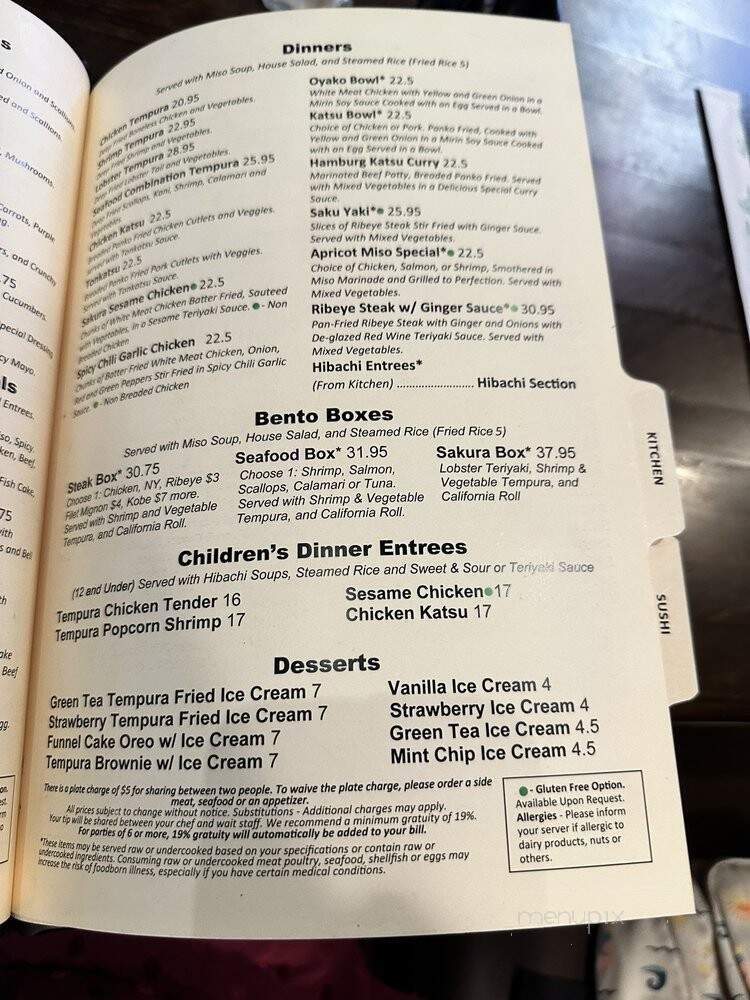 Sakura Hibachi & Sushi - Aurora, CO menu_pic