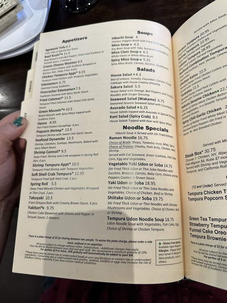 Sakura Hibachi & Sushi - Aurora, CO menu_pic