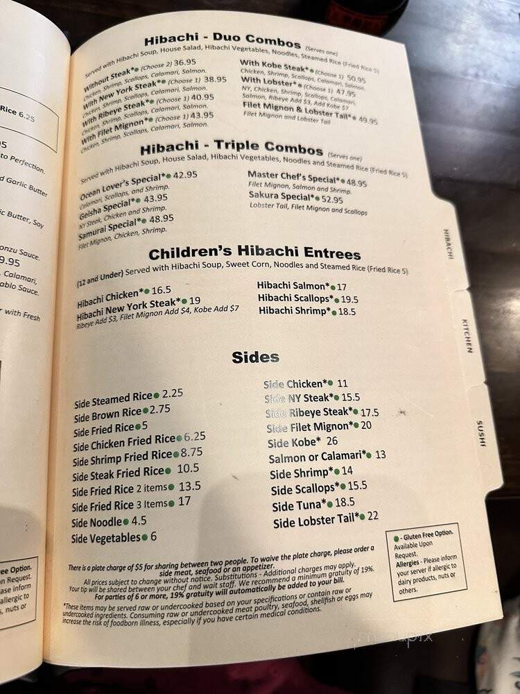 Sakura Hibachi & Sushi - Aurora, CO menu_pic