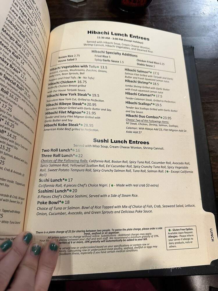 Sakura Hibachi & Sushi - Aurora, CO menu_pic