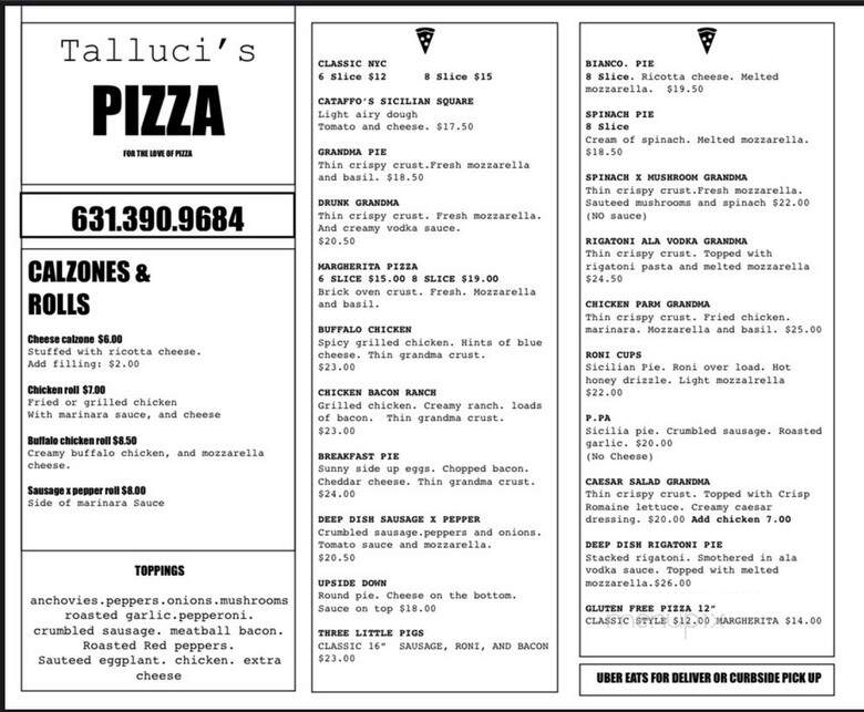 Talluci's Pizzeria - Farmingdale, NY menu_pic