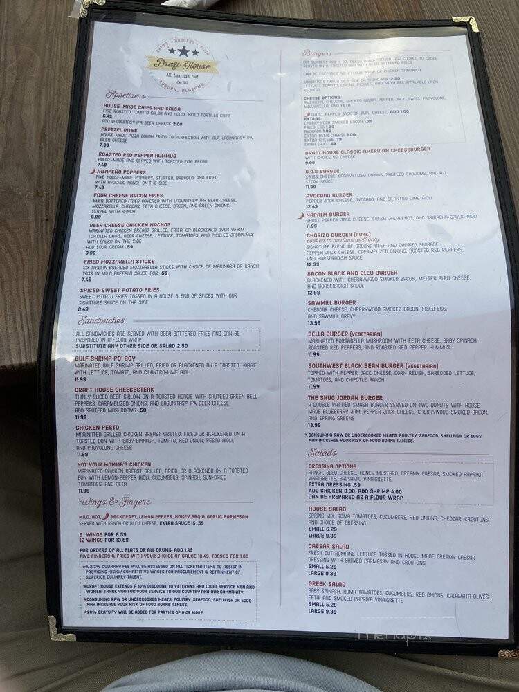 The Draft House - Auburn, AL menu_pic