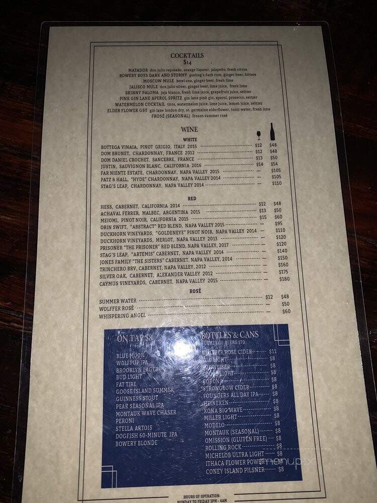 310 Bowery Bar - New York, NY menu_pic