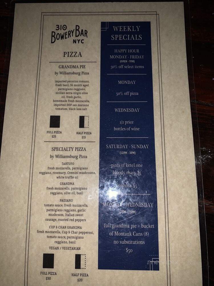 310 Bowery Bar - New York, NY menu_pic