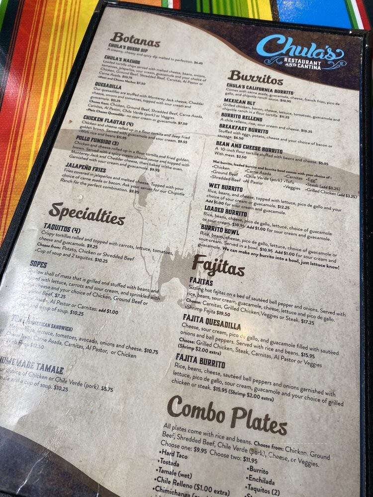 Chula's Cantina and Grill - Eugene, OR menu_pic