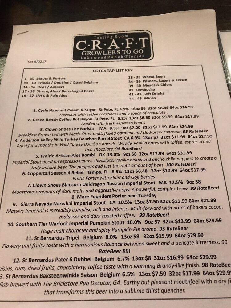 Craft Growlers To Go & Tasting Room - Bradenton, FL menu_pic