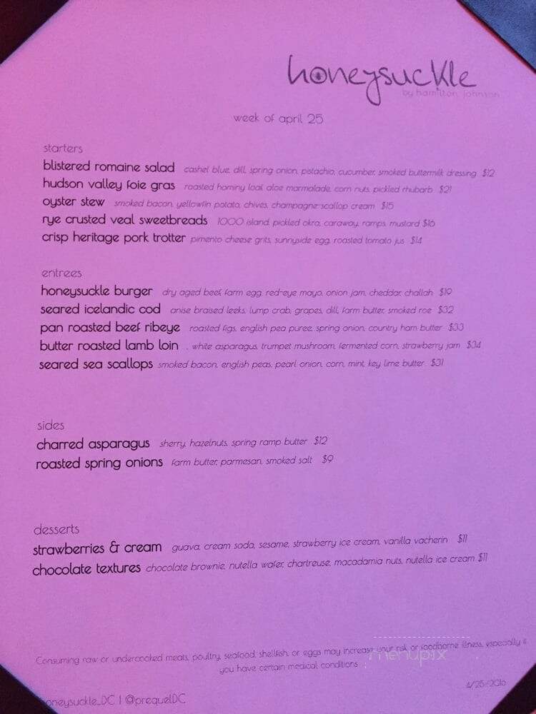 Honeysuckle - Washington, DC menu_pic