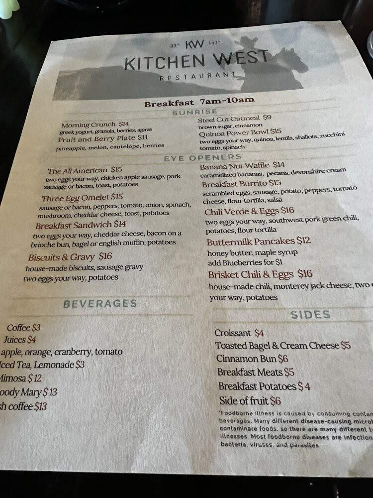 Kitchen West Restaurant - Scottsdale, AZ menu_pic