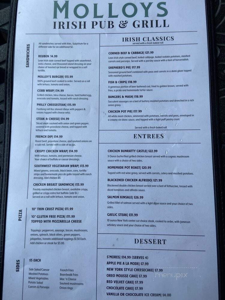 Molloy's Irish Pub & Grill - Gambrills, MD menu_pic