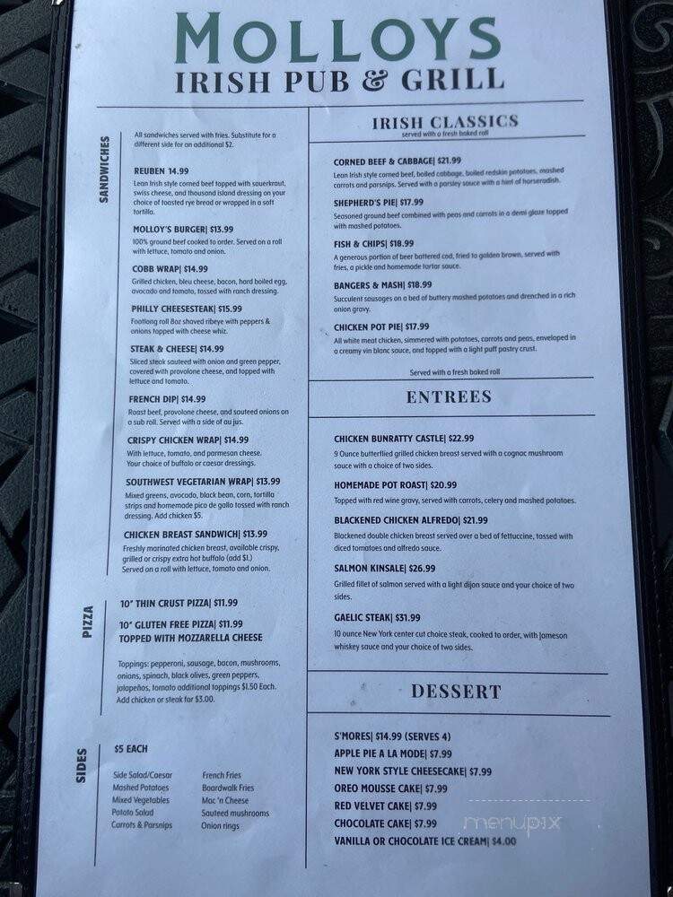 Molloy's Irish Pub & Grill - Gambrills, MD menu_pic