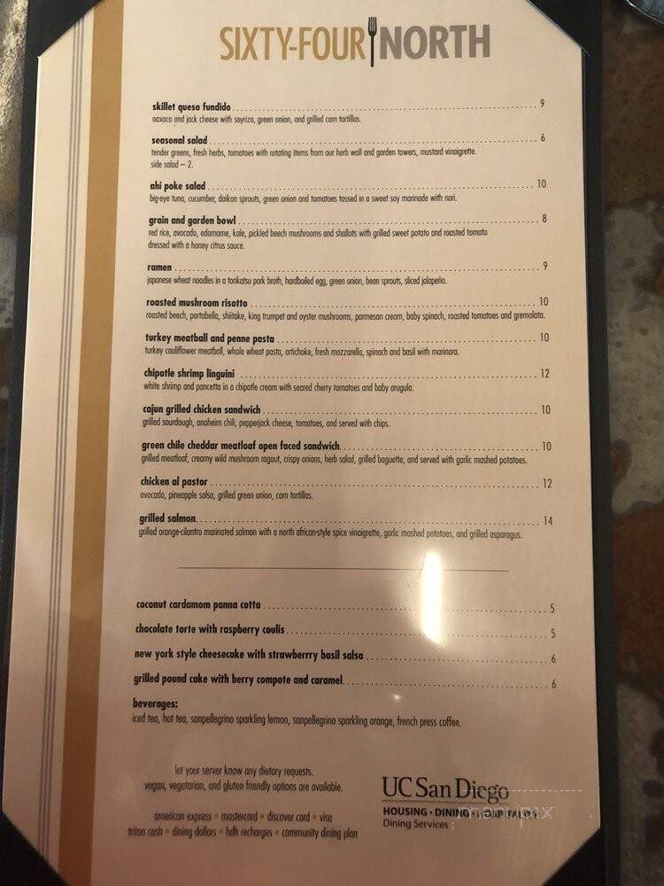 Sixty-Four North - La Jolla, CA menu_pic