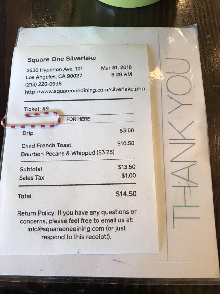 Square One Silverlake - Los Angeles, CA menu_pic