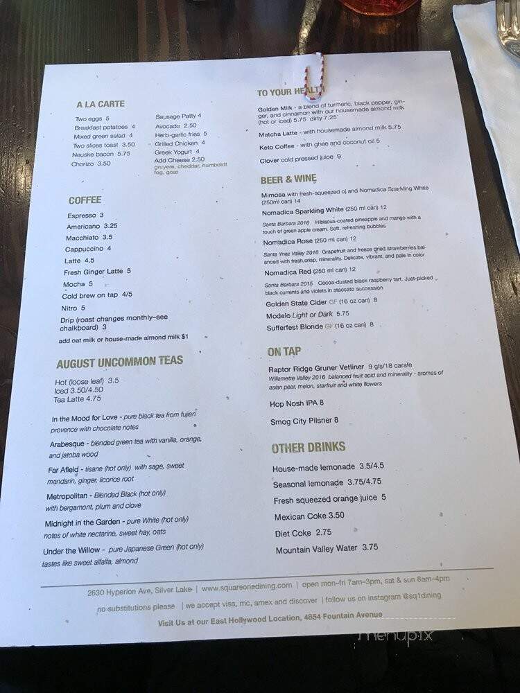 Square One Silverlake - Los Angeles, CA menu_pic