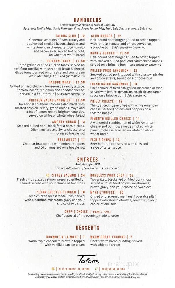 Talon's At Eagle Harbor - Fleming Island, FL menu_pic