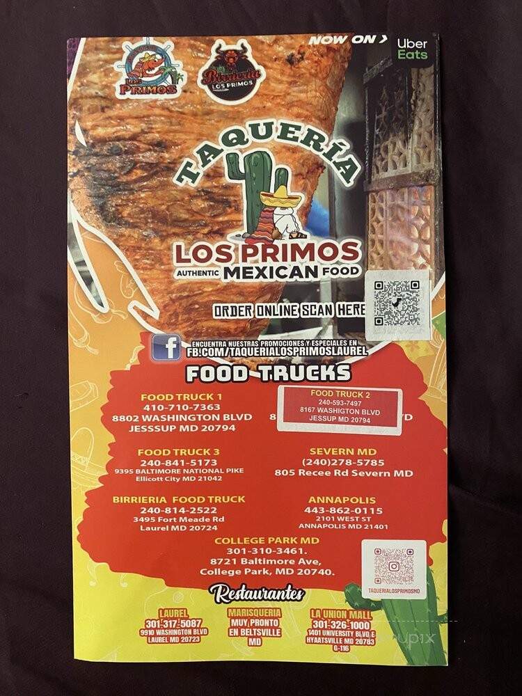 Taqueria Los Primos - Laurel, MD menu_pic