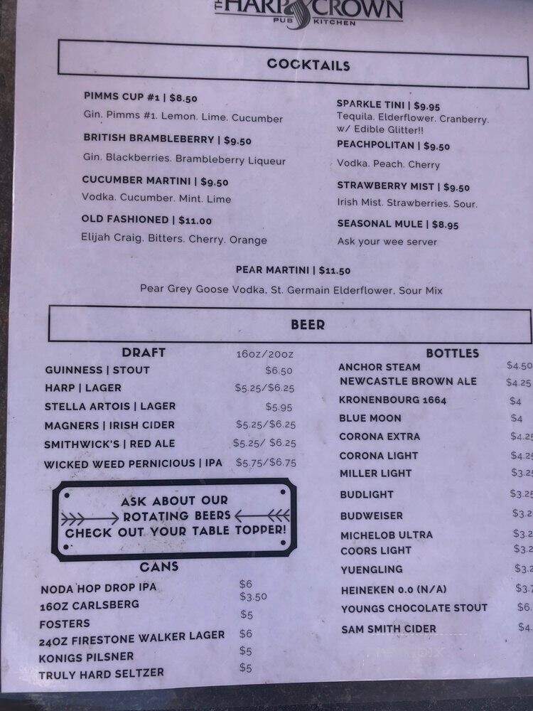 The Harp & Crown - Cornelius, NC menu_pic