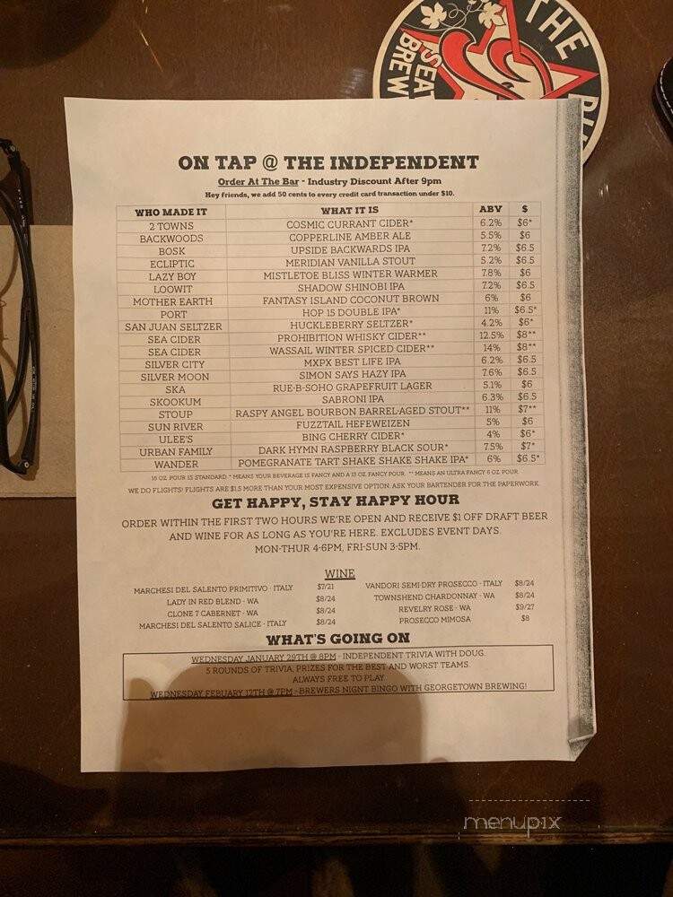 The Independent Beer Bar - Everett, WA menu_pic