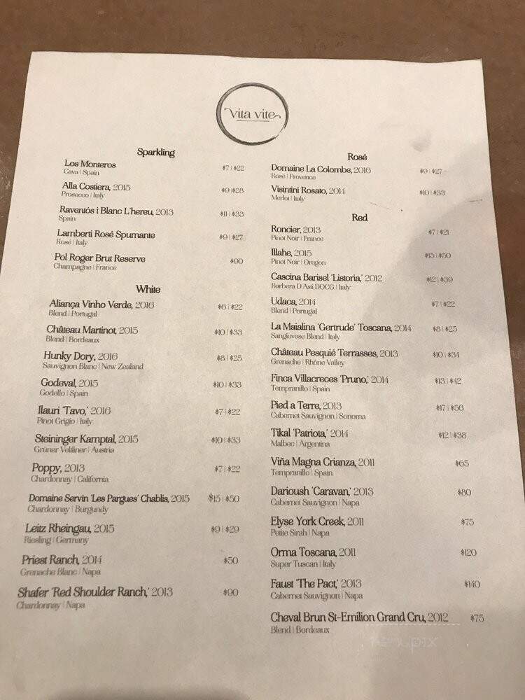 Vita Vite - Raleigh, NC menu_pic