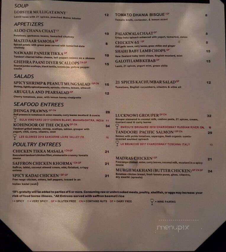 21 Spices by Chef Asif - Naples, FL menu_pic