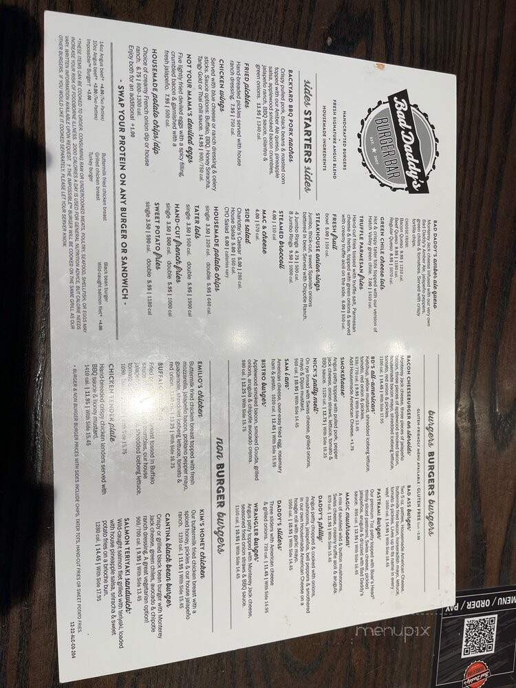 Bad Daddy's Burger Bar - Greenwood Village, CO menu_pic