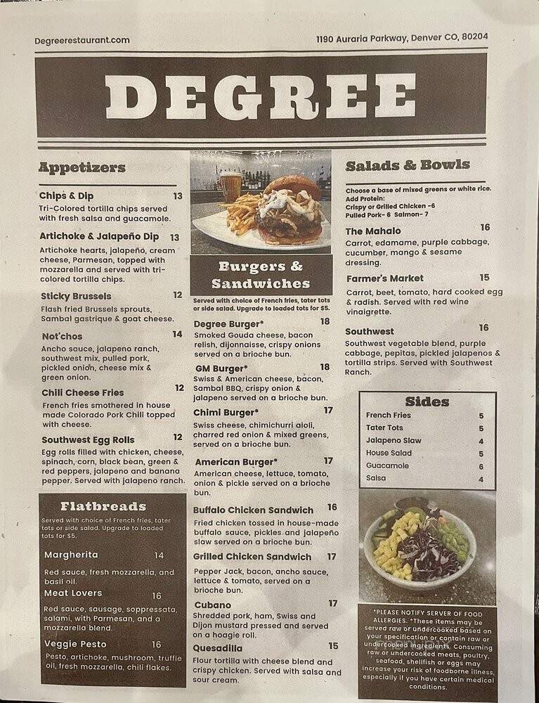 Degree Metropolitan Food + Drink - Denver, CO menu_pic