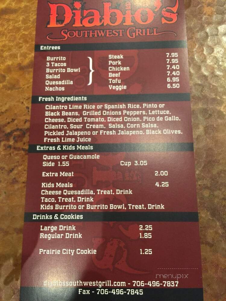 Diablo's Southwest Grill - Augusta, GA menu_pic