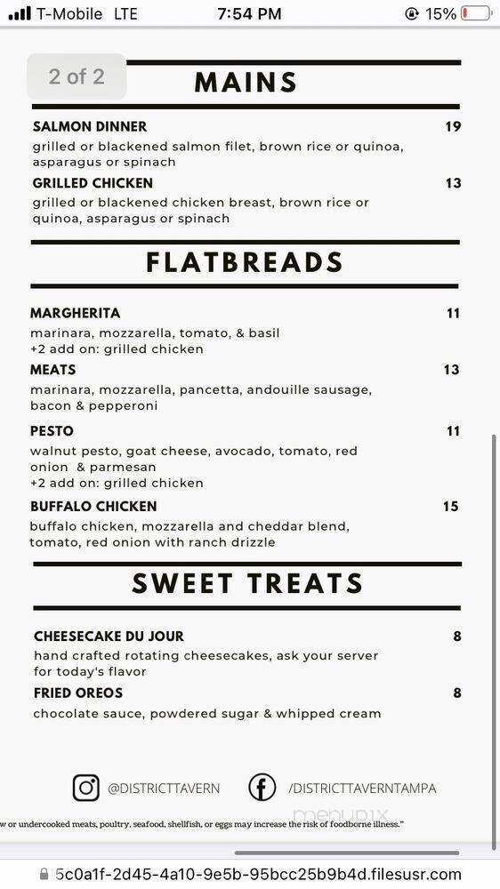 District Tavern - Tampa, FL menu_pic