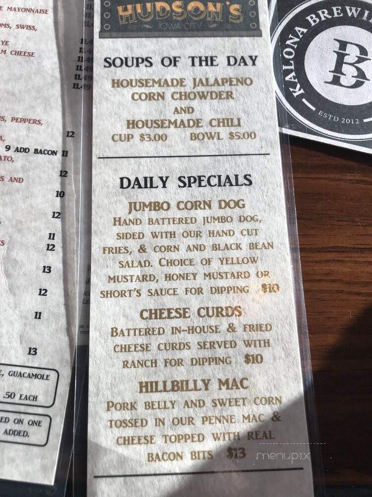 Hudson's - Iowa City, IA menu_pic