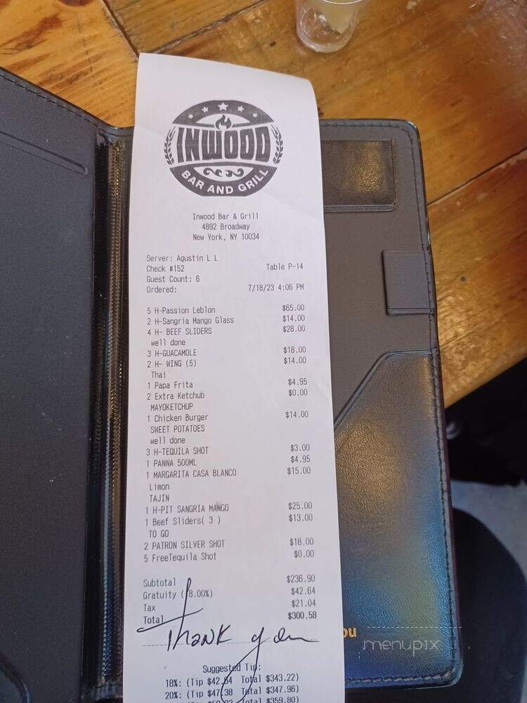 Inwood Bar and Grill - New York, NY menu_pic