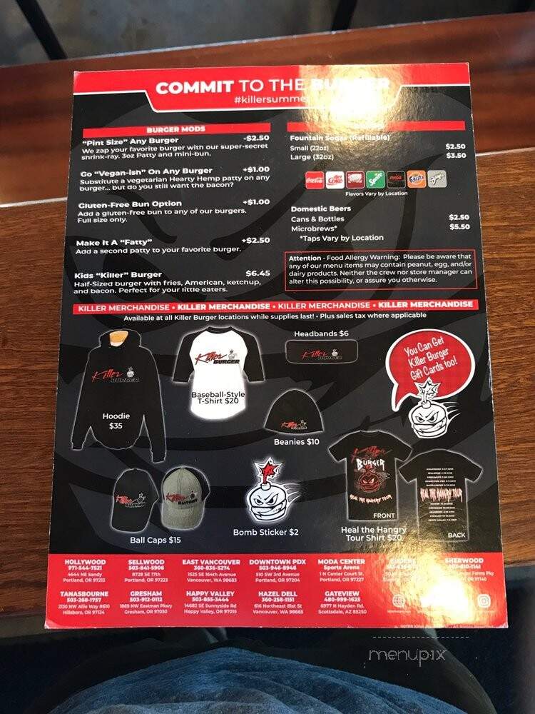 Killer Burger - Sherwood, OR menu_pic
