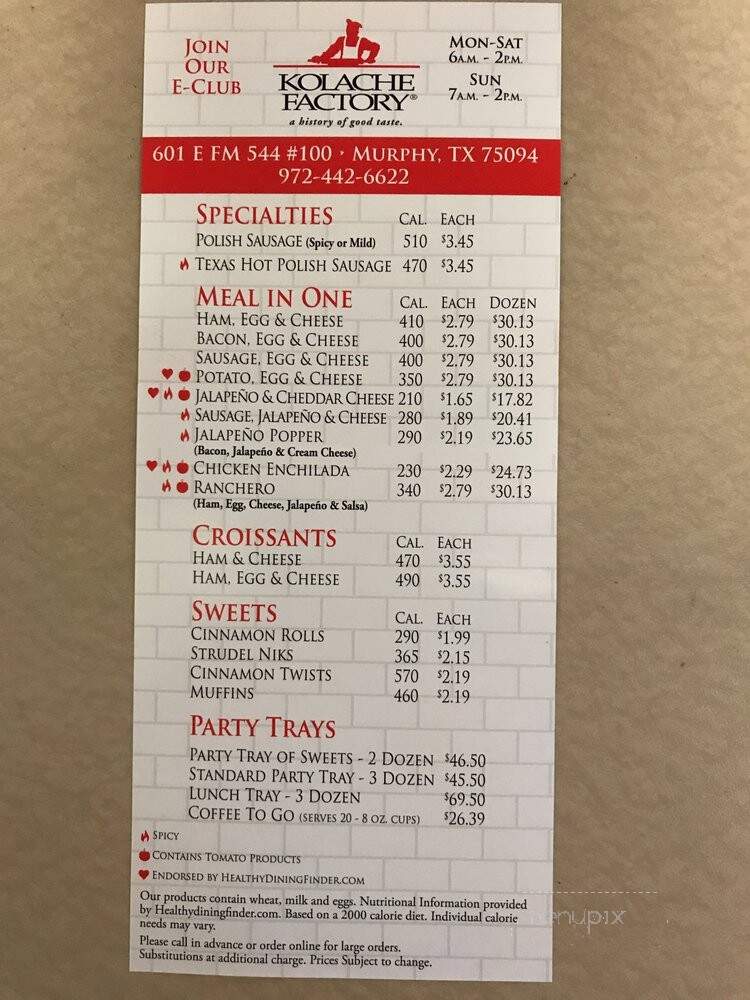 Kolache Factory - Murphy, TX menu_pic