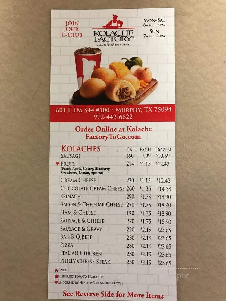 Kolache Factory - Murphy, TX menu_pic