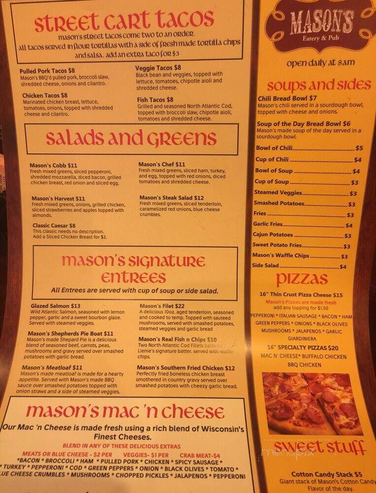 Mason's Pub & Eatery - Kenosha, WI menu_pic