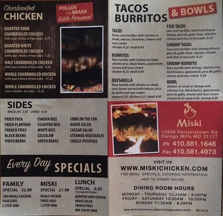 Miski Peruvian Charbroiled Chicken - Owings Mills, MD menu_pic