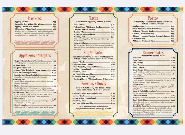 Salsa Picante - Chicago, IL menu_pic