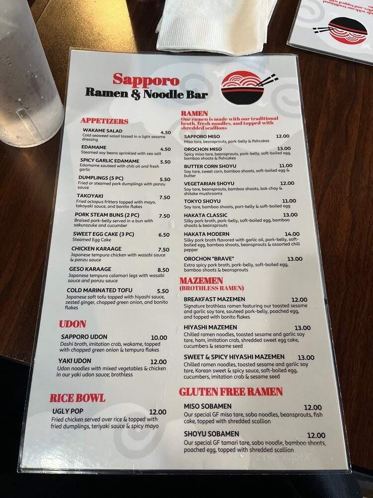 Sapporo Ramen & Noodle Bar - East Lansing, MI menu_pic