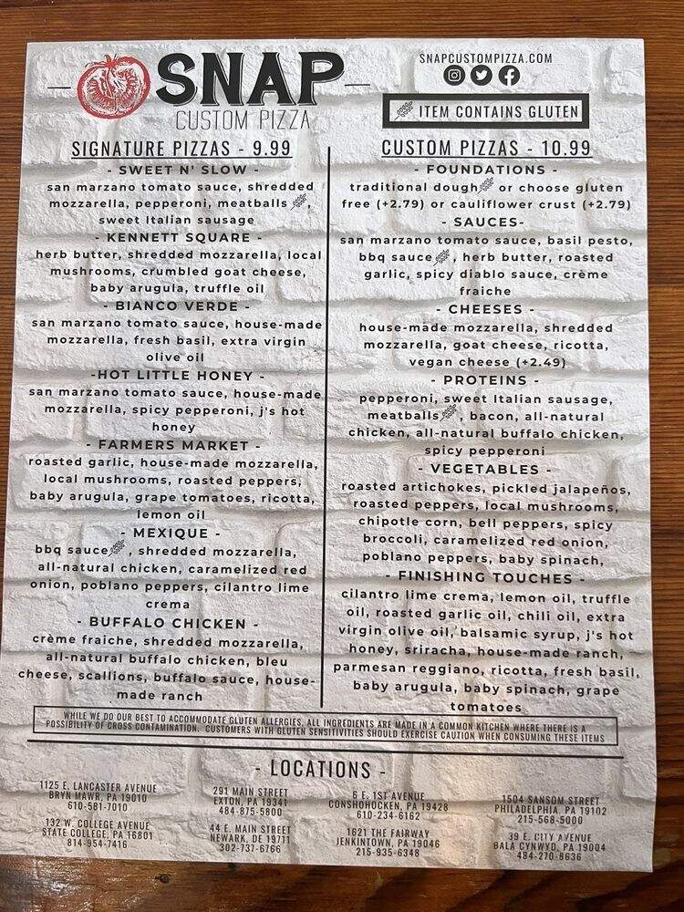 Snap Custom Pizza - Philadelphia, PA menu_pic