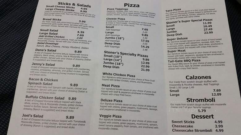 Stoner's Pizza Joint - Hinesville, GA menu_pic