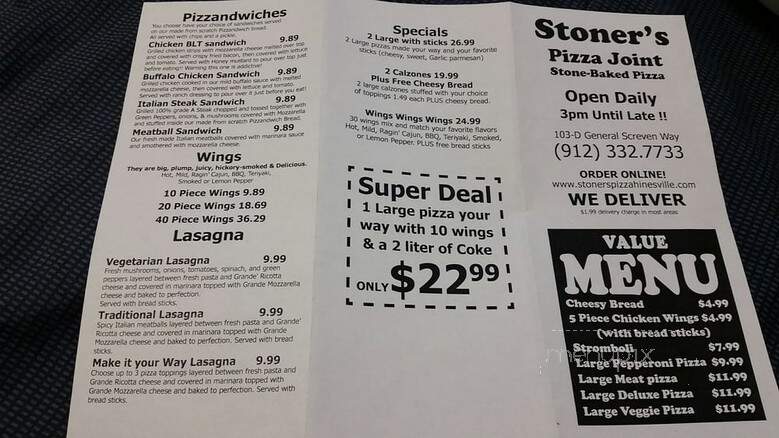 Stoner's Pizza Joint - Hinesville, GA menu_pic