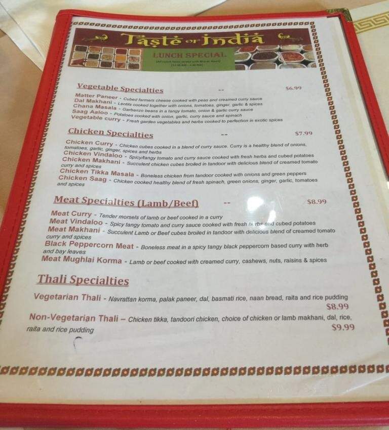 Taste of India - Lakewood, NY menu_pic