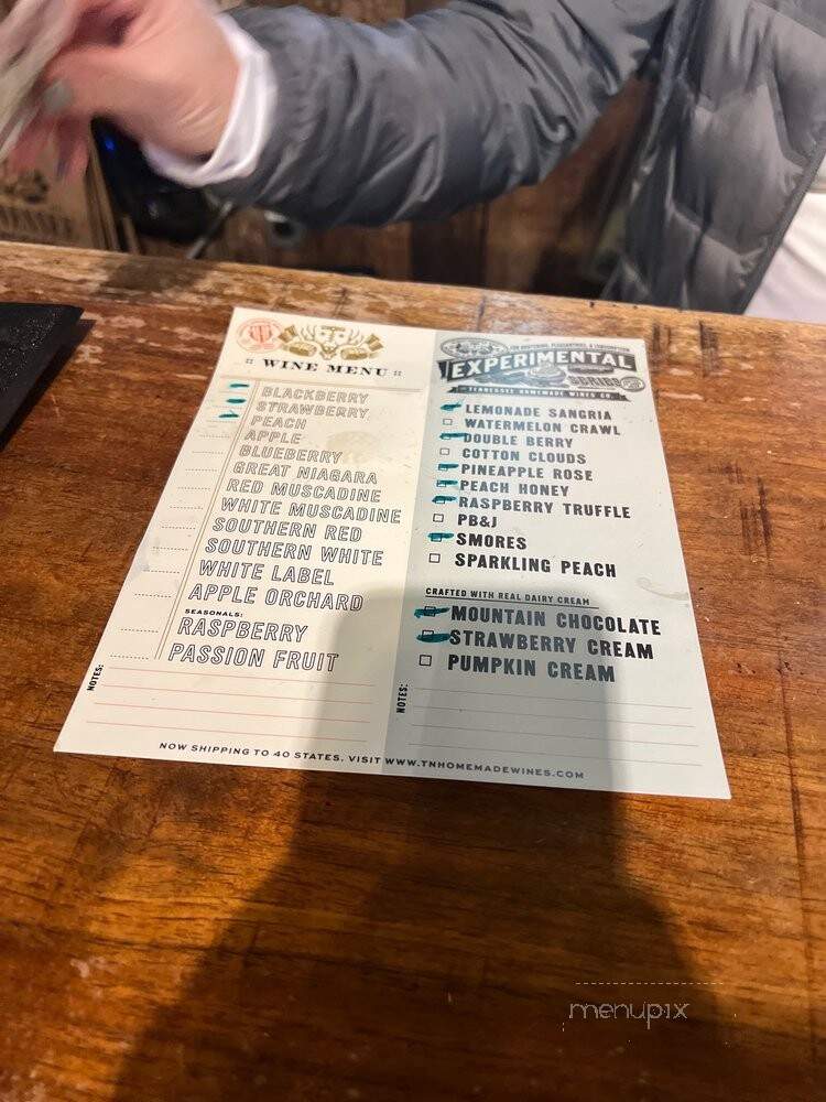 Tennessee Homemade Wines - Gatlinburg, TN menu_pic