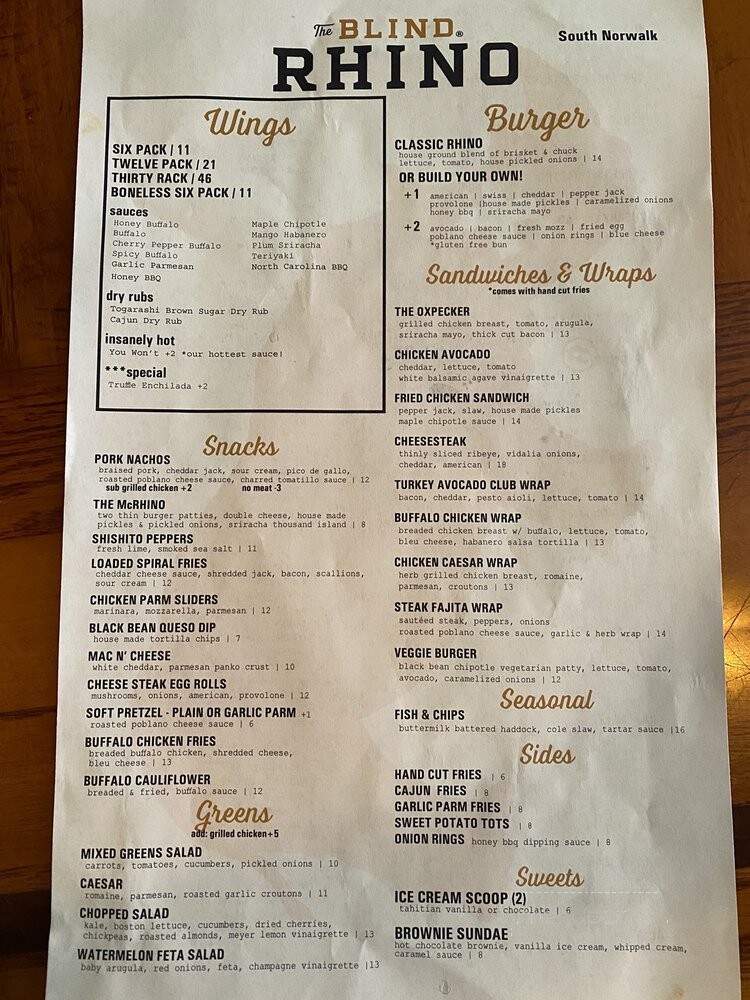 The Blind Rhino - South Norwalk, CT menu_pic