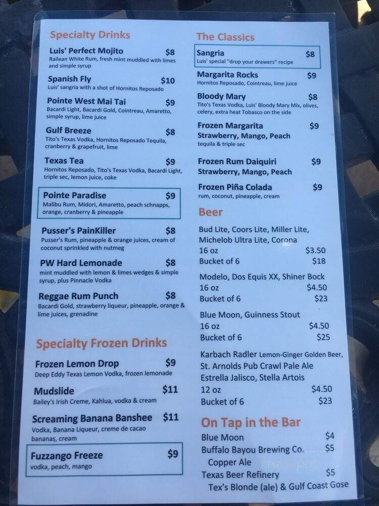 The Pointe - Galveston, TX menu_pic