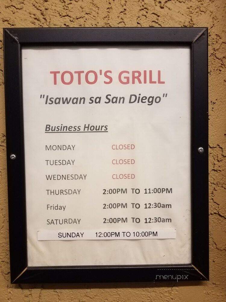 Toto's Grill - National City, CA menu_pic