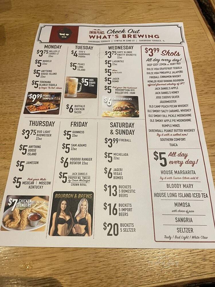 Twin Peaks Restaurant - Oakbrook Terrace, IL menu_pic