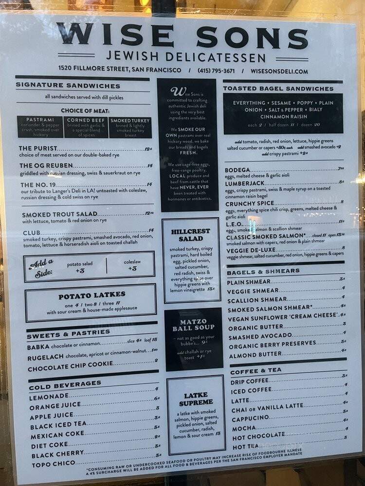 Wise Sons Bagel & Bakery - San Francisco, CA menu_pic