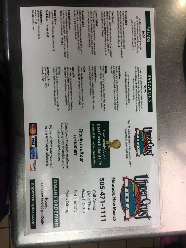 Upper Crust Pizza - Santa Fe, NM menu_pic