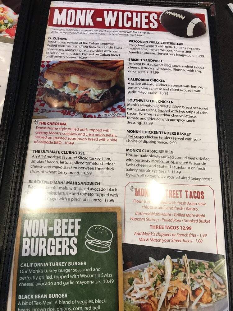 Monk's Bar & Grill - Eau Claire, WI menu_pic