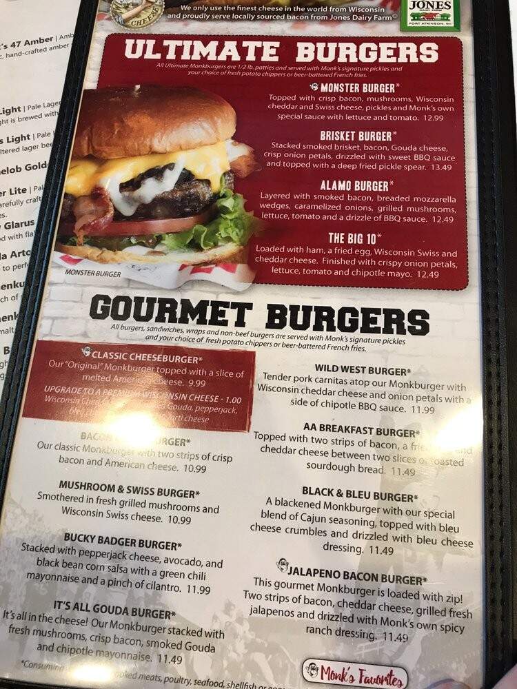 Monk's Bar & Grill - Eau Claire, WI menu_pic