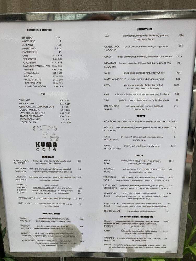 Kuma cafe - San Diego, CA menu_pic